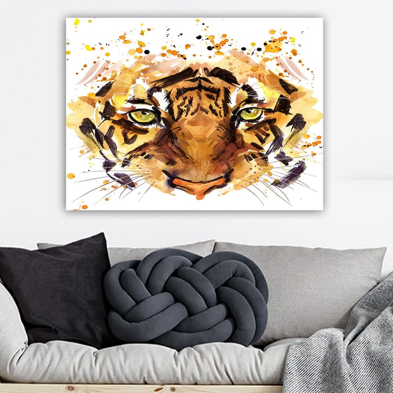 Canvastavla 70x100 cm - Majestätisk tiger med intensiva ögon och kraftfulla drag - Orange / Brun / Guldfärgad - Inredning & dekor - Tavlor & konst - Canvastavla