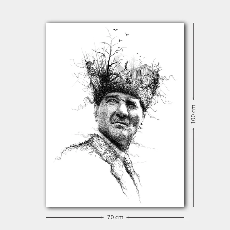 Canvastavla 70x100 cm - Man med en kreativ och surrealistisk frisyr som föreställer träd och en byggnad - Svart / Vitt - Inredning & dekor - Tavlor & konst - Canvastavla