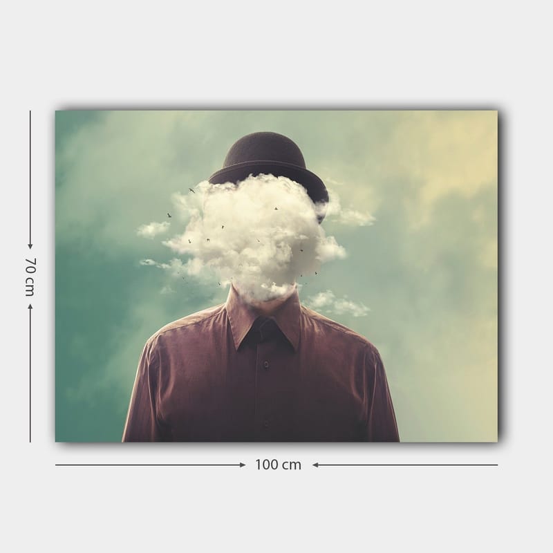 Canvastavla 70x100 cm - Man med hatt vars ansikte är dolt av en molnformation - Mörkbrun / Ljusgrå / Grön - Inredning & dekor - Tavlor & konst - Canvastavla
