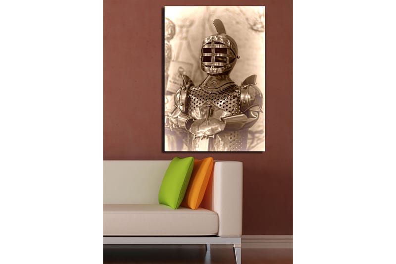 Canvastavla 70x100 cm - Medeltida riddare i rustning med ett karakteristiskt hjälmdesign - Silver / Grå / Brunt - Inredning & dekor - Tavlor & konst - Canvastavla