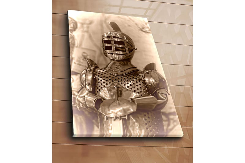 Canvastavla 70x100 cm - Medeltida riddare i rustning med ett karakteristiskt hjälmdesign - Silver / Grå / Brunt - Inredning & dekor - Tavlor & konst - Canvastavla