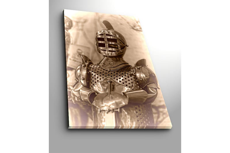 Canvastavla 70x100 cm - Medeltida riddare i rustning med ett karakteristiskt hjälmdesign - Silver / Grå / Brunt - Inredning & dekor - Tavlor & konst - Canvastavla