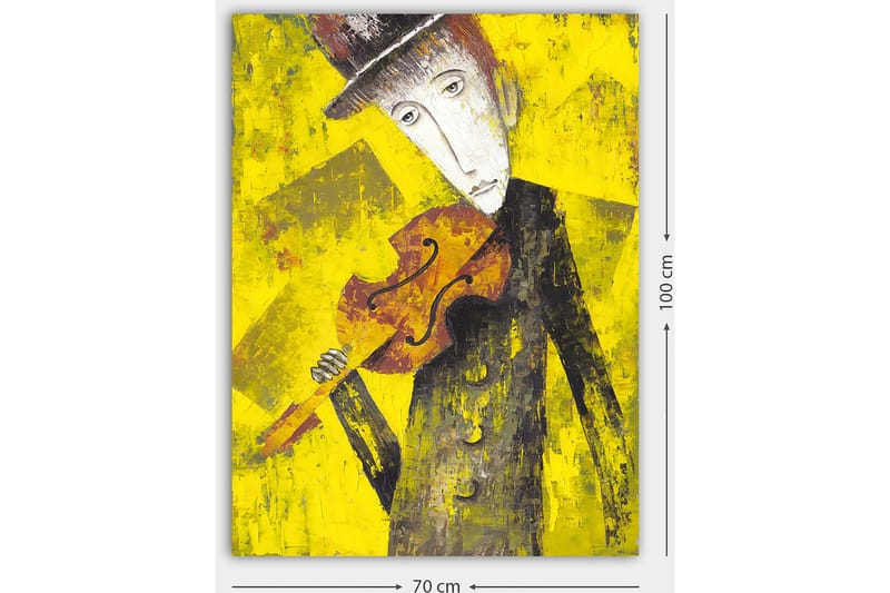 Canvastavla 70x100 cm - Melankolisk musiker som håller en fiol mot en starkt gul bakgrund - Gul / Svart / Brun - Inredning & dekor - Tavlor & konst - Canvastavla