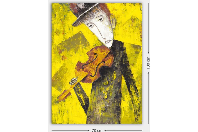 Canvastavla 70x100 cm - Melankolisk musiker som håller en fiol mot en starkt gul bakgrund - Gul / Svart / Brun - Inredning & dekor - Tavlor & konst - Canvastavla
