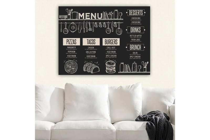 Canvastavla 70x100 cm - Meny med olika maträtter och drycker illustrerad i en stilren design - Svart / Beige - Inredning & dekor - Tavlor & konst - Canvastavla