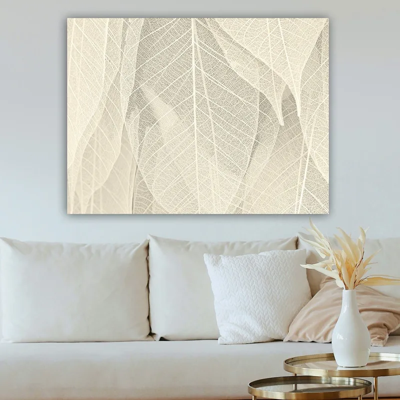 Canvastavla 70x100 cm - Mjuk och subtil komposition av genomskinliga löv som skapar en känsla av lugn och harmoni - Ljusbeige / Vit - Inredning & dekor - Tavlor & konst - Canvastavla