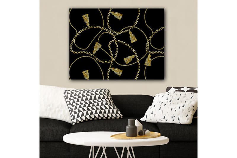 Canvastavla 70x100 cm - Mönster av kedjor och fransar i en elegant design, Guld / Svart