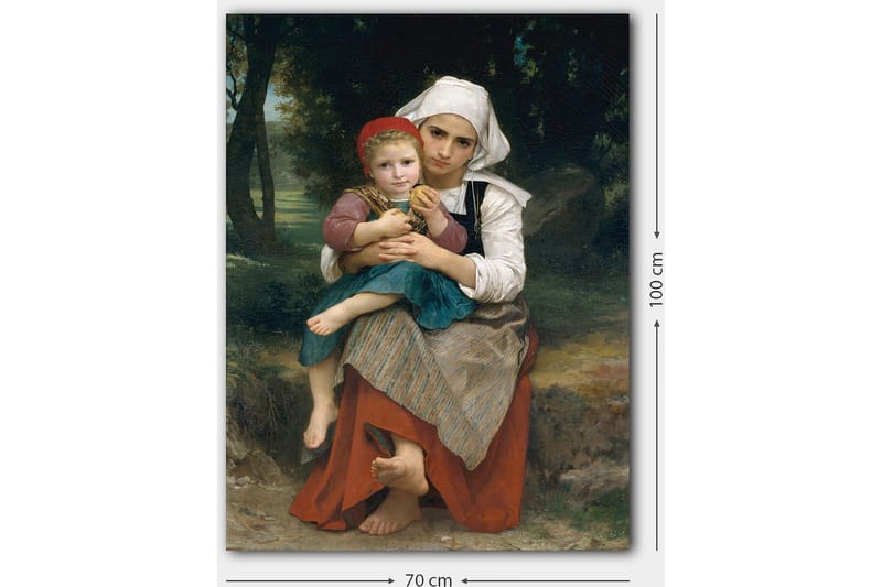 Canvastavla 70x100 cm - Mor som håller sitt barn i famnen, med en känsla av ömhet och närhet - Röd / Grön / Vit - Inredning & dekor - Tavlor & konst - Canvastavla