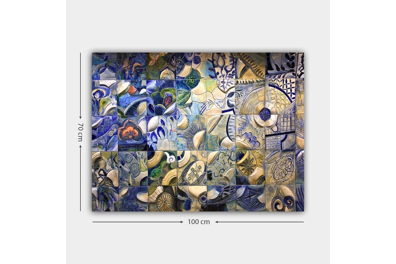 Canvastavla 70x100 cm - Mosaik av abstrakta former och mönster i blå och vita nyanser - Blå / Vit / Beige - Inredning & dekor - Tavlor & konst - Canvastavla