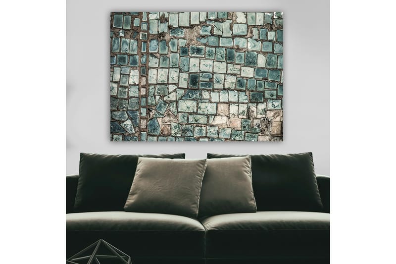 Canvastavla 70x100 cm - Mosaik av skiftande gröna och blå plattor med en strukturerad yta - Mörkgrön / Ljusgrön / Blå - Inredning & dekor - Tavlor & konst - Canvastavla