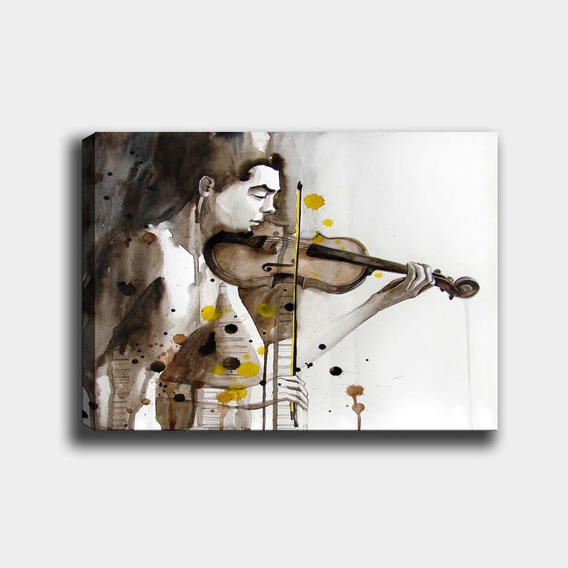 Canvastavla 70x100 cm - Musiker som spelar fiol, fångad i en känslomässig och uttrycksfull stil - Brun / Gul / Svart - Inredning & dekor - Tavlor & konst - Canvastavla