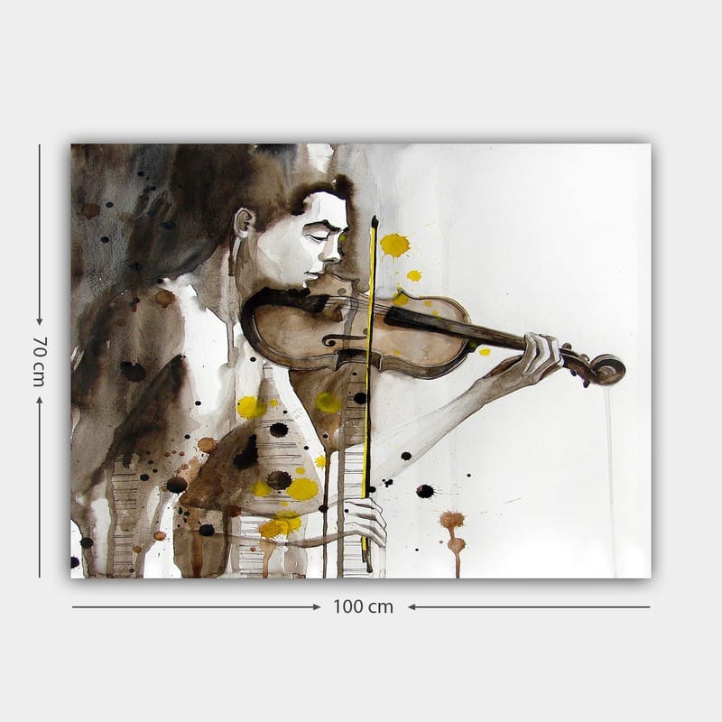 Canvastavla 70x100 cm - Musiker som spelar fiol, fångad i en känslomässig och uttrycksfull stil - Brun / Gul / Svart - Inredning & dekor - Tavlor & konst - Canvastavla