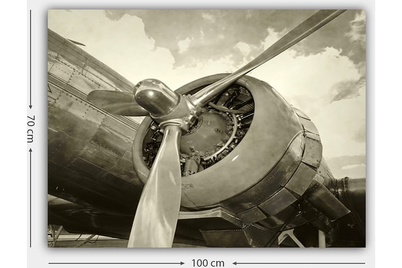 Canvastavla 70x100 cm - Närbild av en flygplanspropeller och motor i vintage-stil - Grå / Silver - Inredning & dekor - Tavlor & konst - Canvastavla
