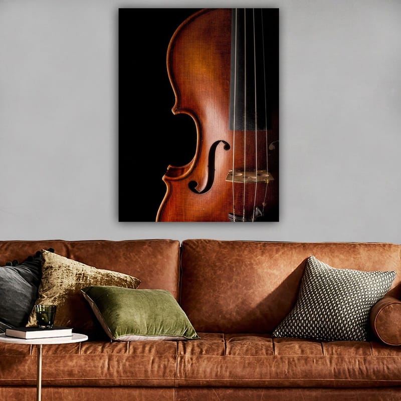 Canvastavla 70x100 cm - Närbild av en violin som framhäver dess eleganta kurvor och detaljer - Mörkbrun / Svart - Inredning & dekor - Tavlor & konst - Canvastavla