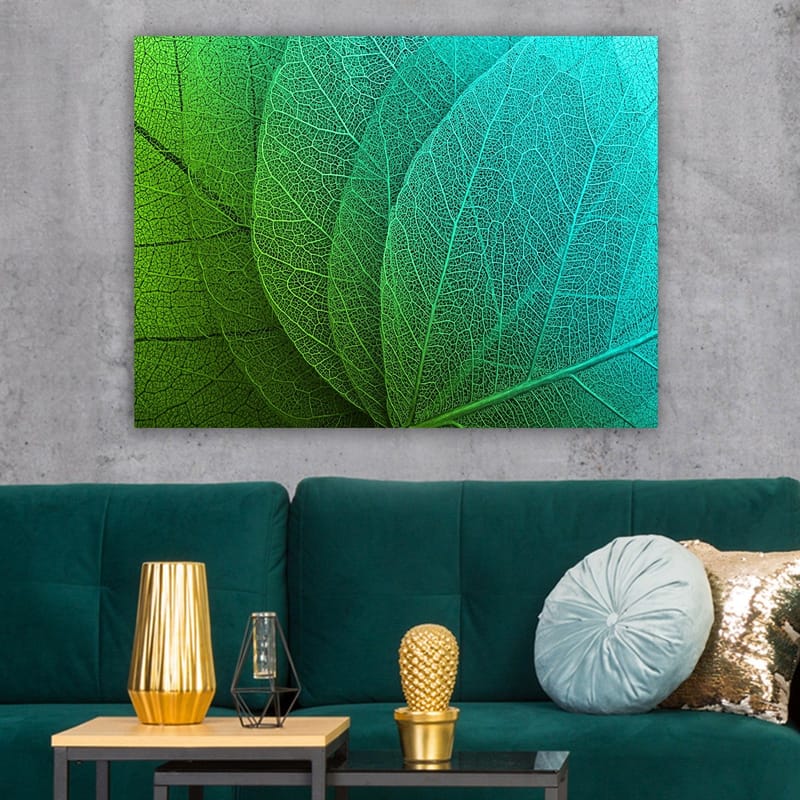 Canvastavla 70x100 cm - Närbild av gröna och turkosa löv med detaljerad ådring - Grön / Turkos - Inredning & dekor - Tavlor & konst - Canvastavla