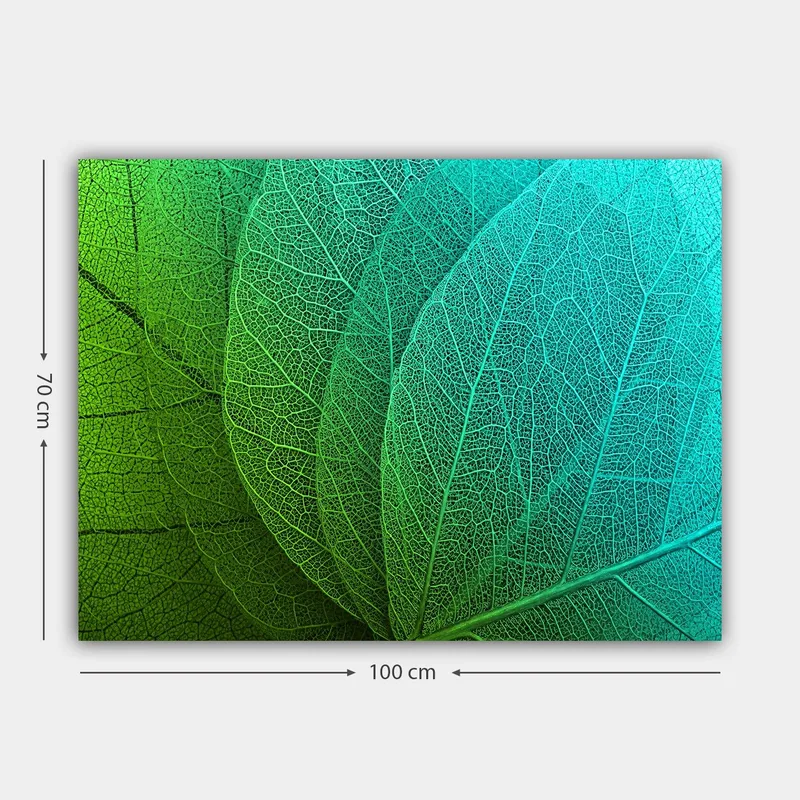 Canvastavla 70x100 cm - Närbild av gröna och turkosa löv med detaljerad ådring - Grön / Turkos - Inredning & dekor - Tavlor & konst - Canvastavla