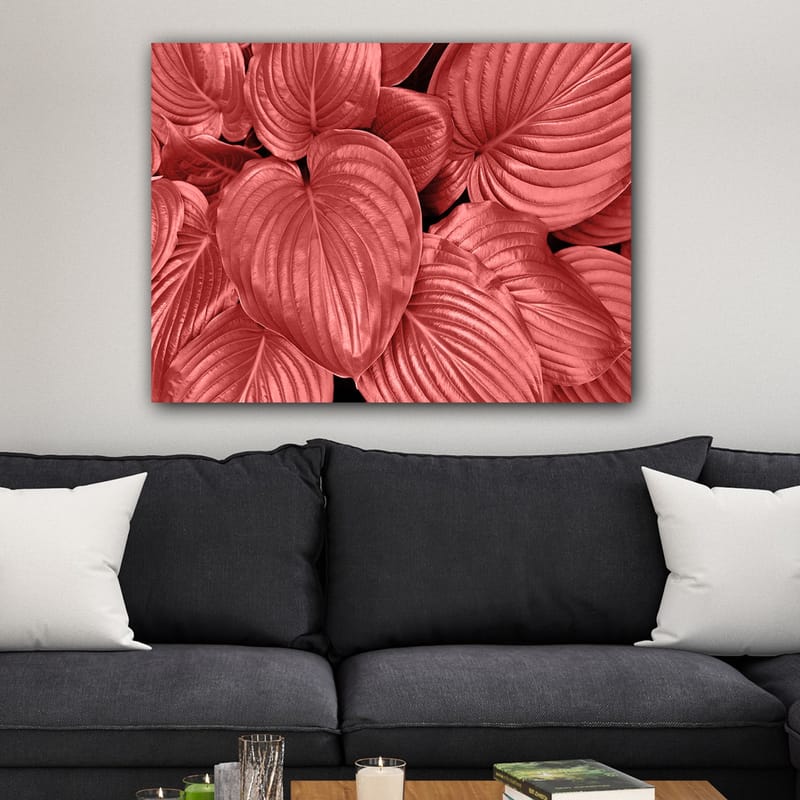 Canvastavla 70x100 cm - Närbild av stiliga, röda blad med tydliga ådringar - Röd / Svart - Inredning & dekor - Tavlor & konst - Canvastavla