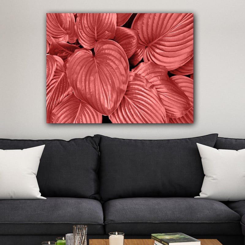 Canvastavla 70x100 cm - Närbild av stiliga, röda blad med tydliga ådringar - Röd / Svart - Inredning & dekor - Tavlor & konst - Canvastavla