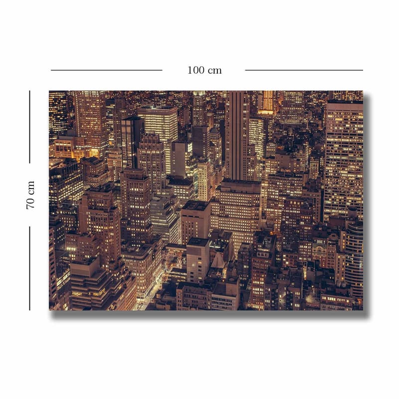 Canvastavla 70x100 cm - Nattvy av en storstad med glittrande ljus från byggnader och gator - Mörkblå / Guld / Grå - Inredning & dekor - Tavlor & konst - Canvastavla