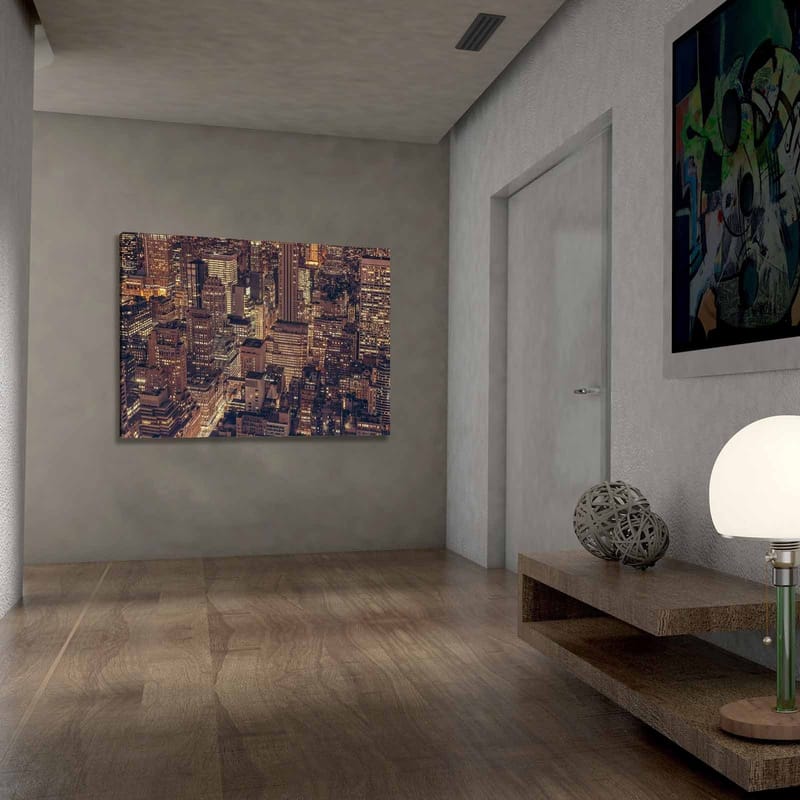 Canvastavla 70x100 cm - Nattvy av en storstad med glittrande ljus från byggnader och gator - Mörkblå / Guld / Grå - Inredning & dekor - Tavlor & konst - Canvastavla