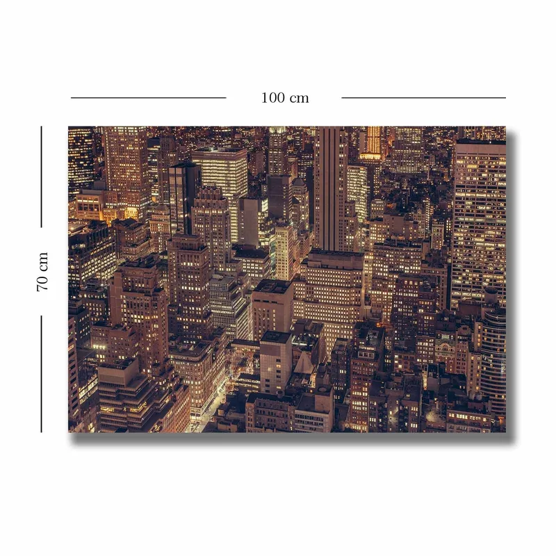 Canvastavla 70x100 cm - Nattvy av en storstad med glittrande ljus från byggnader och gator - Mörkblå / Guld / Grå - Inredning & dekor - Tavlor & konst - Canvastavla