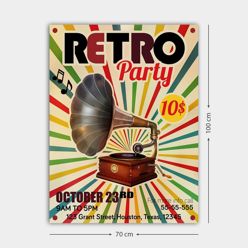 Canvastavla 70x100 cm - Retro affisch med en grammofon som huvudmotiv - Gul / Röd / Grön - Inredning & dekor - Tavlor & konst - Canvastavla