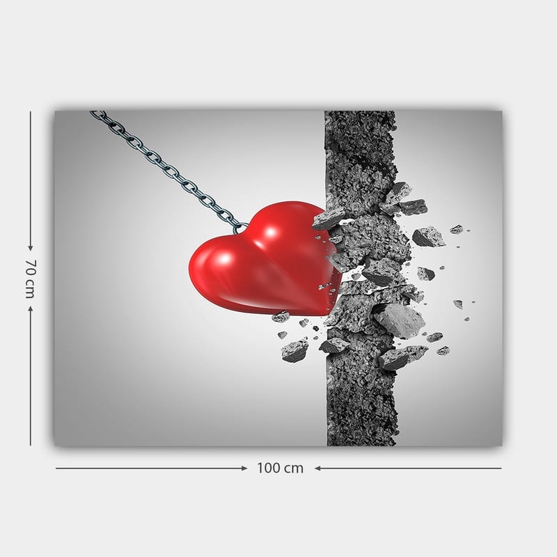 Canvastavla 70x100 cm - Röd hjärta som slår igenom en betongvägg - Röd / Grå - Inredning & dekor - Tavlor & konst - Canvastavla