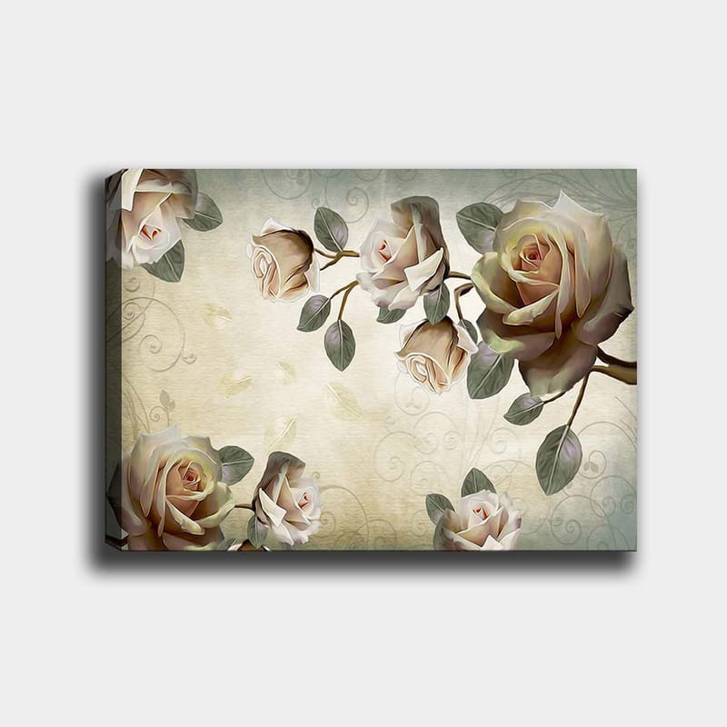 Canvastavla 70x100 cm - Romantisk komposition av rosor i mjuka nyanser som symboliserar skönhet och kärlek - Ljusrosa / Grön / Beige - Inredning & dekor - Tavlor & konst - Canvastavla