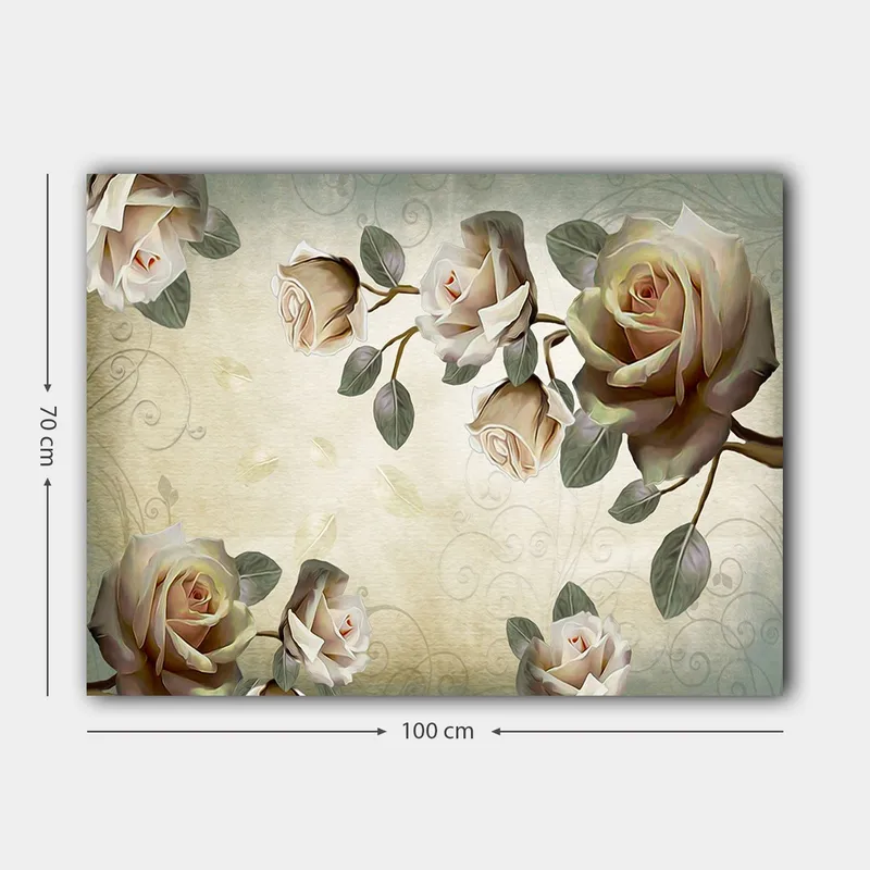 Canvastavla 70x100 cm - Romantisk komposition av rosor i mjuka nyanser som symboliserar skönhet och kärlek - Ljusrosa / Grön / Beige - Inredning & dekor - Tavlor & konst - Canvastavla
