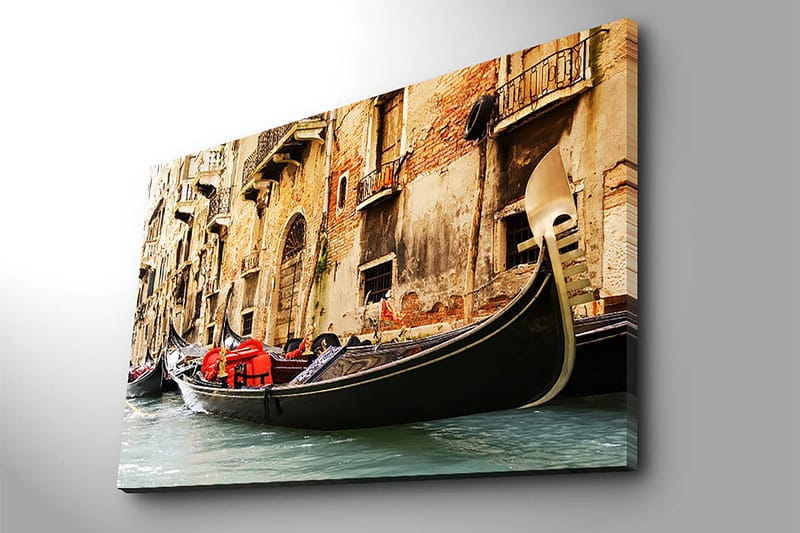 Canvastavla 70x100 cm - Romantisk scen med gondoler som glider fram i en venetiansk kanal - Svart / Röd / Beige - Inredning & dekor - Tavlor & konst - Canvastavla