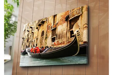 Canvastavla 70x100 cm - Romantisk scen med gondoler som glider fram i en venetiansk kanal - Svart / Röd / Beige - Inredning & dekor - Tavlor & konst - Canvastavla