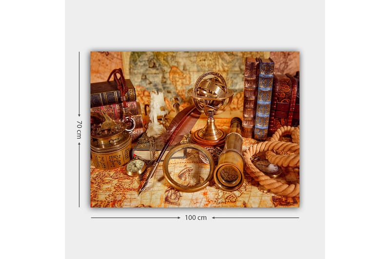 Canvastavla 70x100 cm - Samling av antika navigationsverktyg och böcker som skapar en nostalgisk känsla av upptäcktsresande - Guld / Brun / Beige - Inredning & dekor - Tavlor & konst - Canvastavla