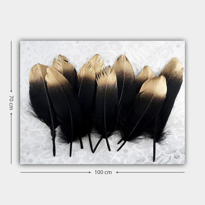 Canvastavla 70x100 cm - Samling av eleganta fjädrar i svart och guld - Svart / Guld - Inredning & dekor - Tavlor & konst - Canvastavla