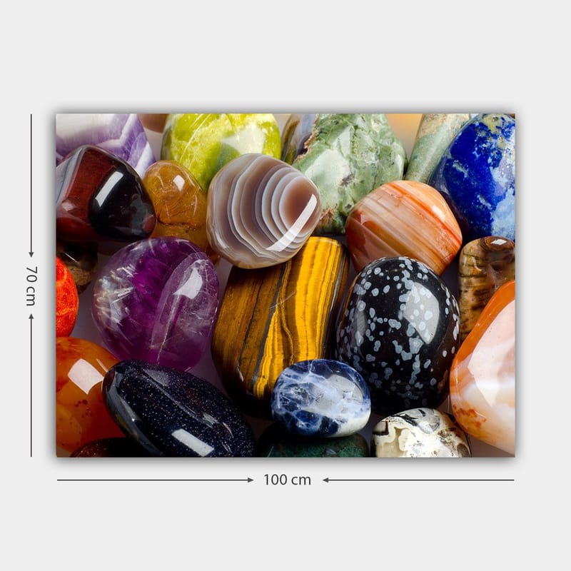 Canvastavla 70x100 cm - Samling av färgglada ädelstenar och mineraler i olika former och nyanser - Lila / Orange / Grön - Inredning & dekor - Tavlor & konst - Canvastavla