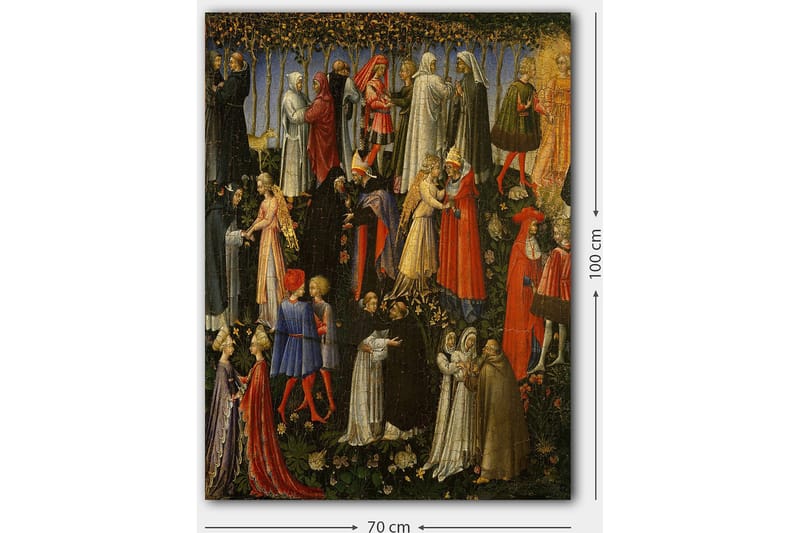 Canvastavla 70x100 cm - Scen med flera personer i medeltida kläder som interagerar i en trädgårdsmiljö - Röd / Vit / Svart - Inredning & dekor - Tavlor & konst - Canvastavla