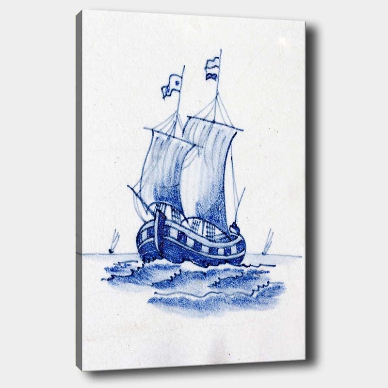 Canvastavla 70x100 cm - Segelbåt med vita segel som navigerar på havet, Blå / Vit