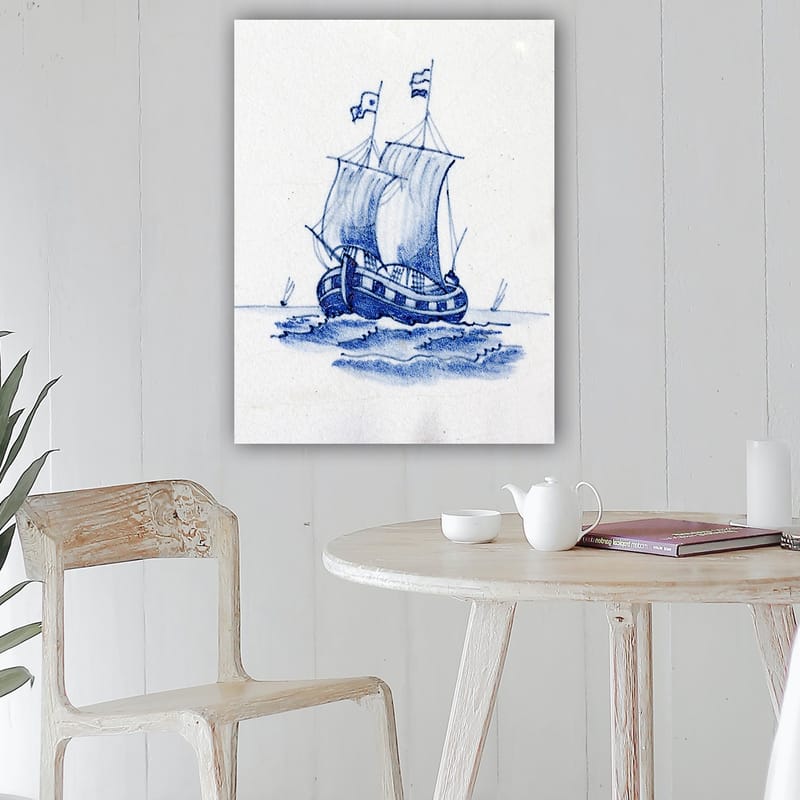 Canvastavla 70x100 cm - Segelbåt med vita segel som navigerar på havet - Blå / Vit - Inredning & dekor - Tavlor & konst - Canvastavla