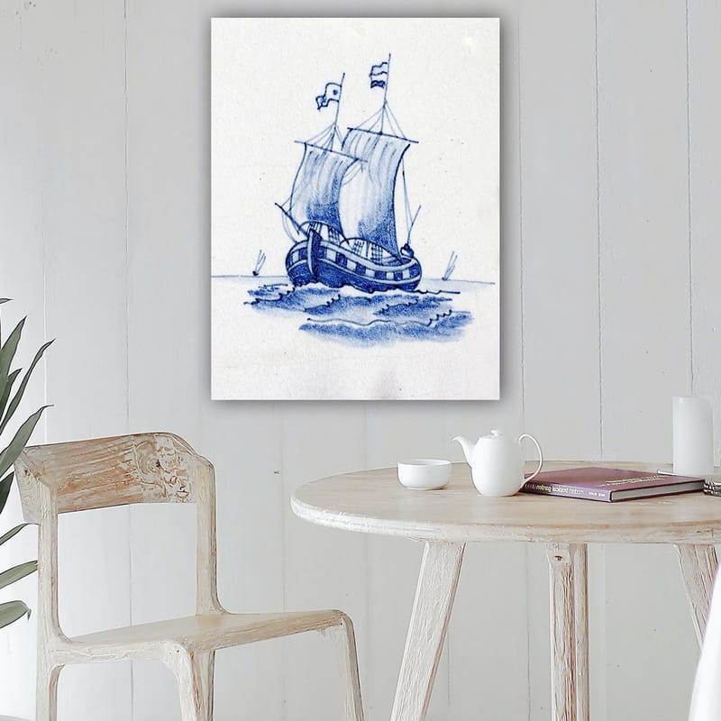 Canvastavla 70x100 cm - Segelbåt med vita segel som navigerar på havet - Blå / Vit - Inredning & dekor - Tavlor & konst - Canvastavla
