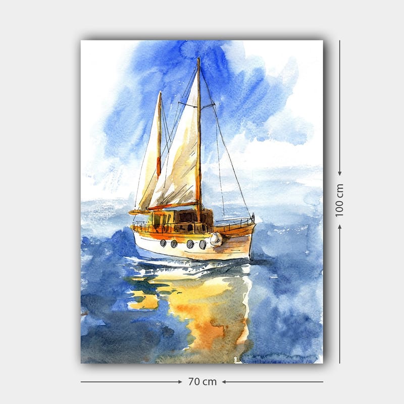 Canvastavla 70x100 cm - Segelbåt som glider fram över det glittrande vattnet under en klar himmel - Blå / Vit / Beige - Inredning & dekor - Tavlor & konst - Canvastavla