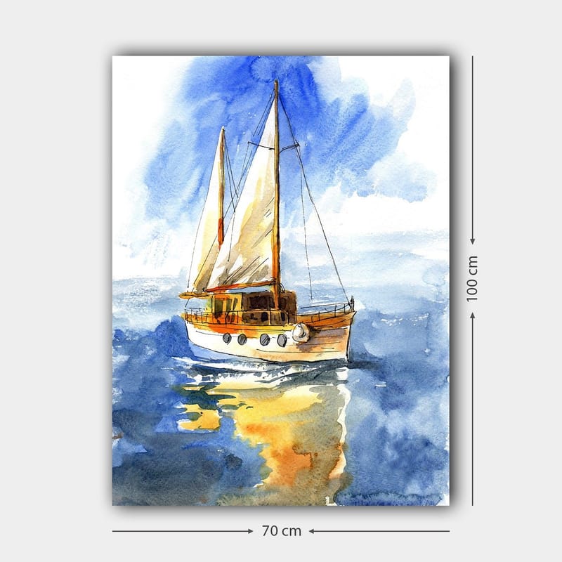 Canvastavla 70x100 cm - Segelbåt som glider fram över det glittrande vattnet under en klar himmel - Blå / Vit / Beige - Inredning & dekor - Tavlor & konst - Canvastavla