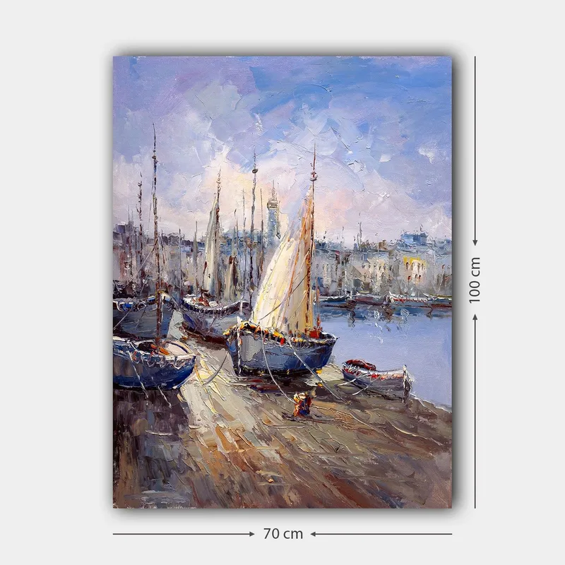 Canvastavla 70x100 cm - Segelbåtar i hamn under en klar himmel - Blå / Vit / Beige - Inredning & dekor - Tavlor & konst - Canvastavla