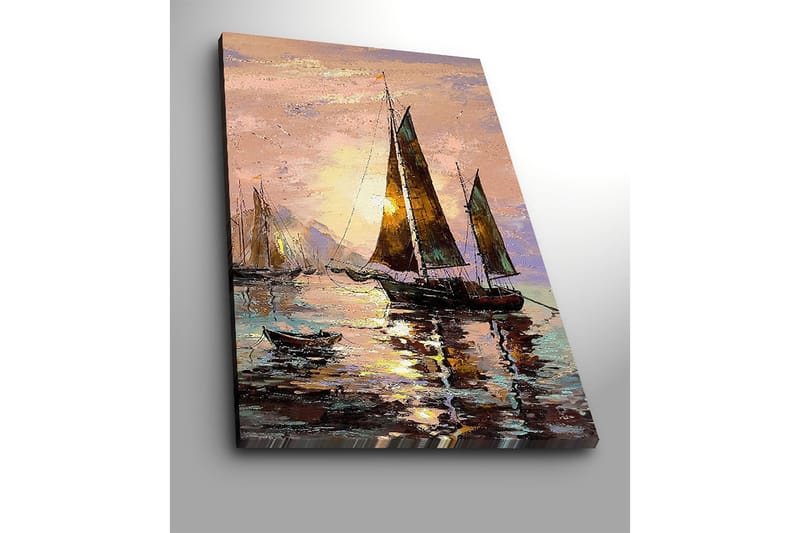 Canvastavla 70x100 cm - Segelbåtar i solnedgång vid havet - Mörkbrun / Guld / Ljusrosa - Inredning & dekor - Tavlor & konst - Canvastavla