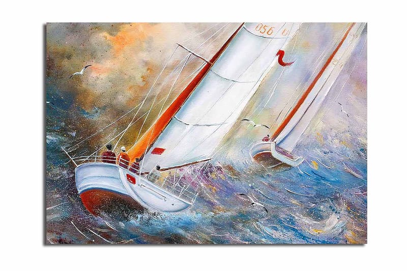 Canvastavla 70x100 cm - Segelbåtar som navigerar genom stormiga vatten - Blå / Vit / Orange - Inredning & dekor - Tavlor & konst - Canvastavla