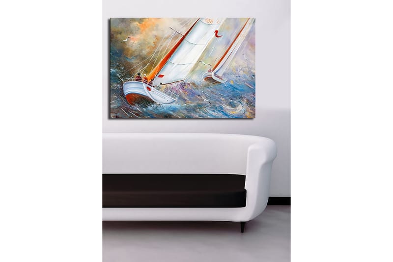 Canvastavla 70x100 cm - Segelbåtar som navigerar genom stormiga vatten - Blå / Vit / Orange - Inredning & dekor - Tavlor & konst - Canvastavla