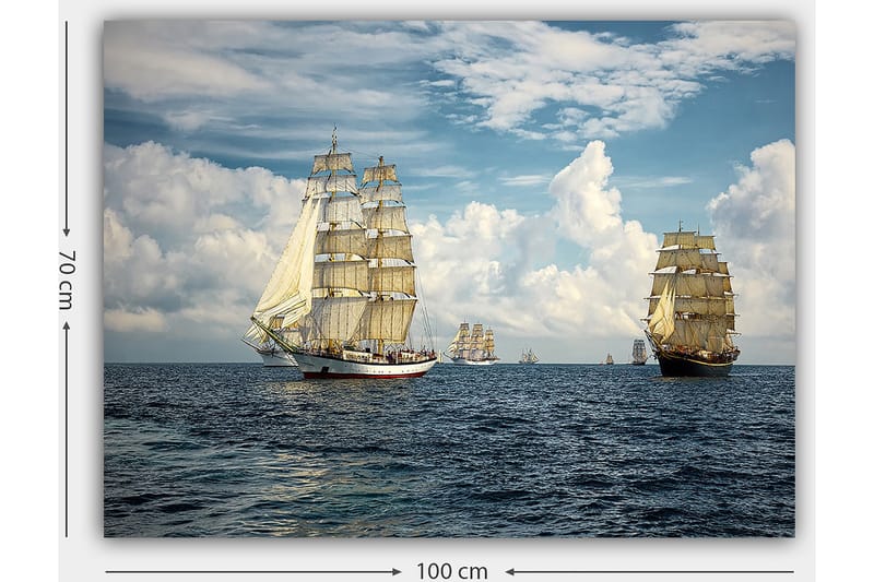 Canvastavla 70x100 cm - Segelbåtar som navigerar på ett öppet hav under en klar himmel - Blå / Vit / Beige - Inredning & dekor - Tavlor & konst - Canvastavla