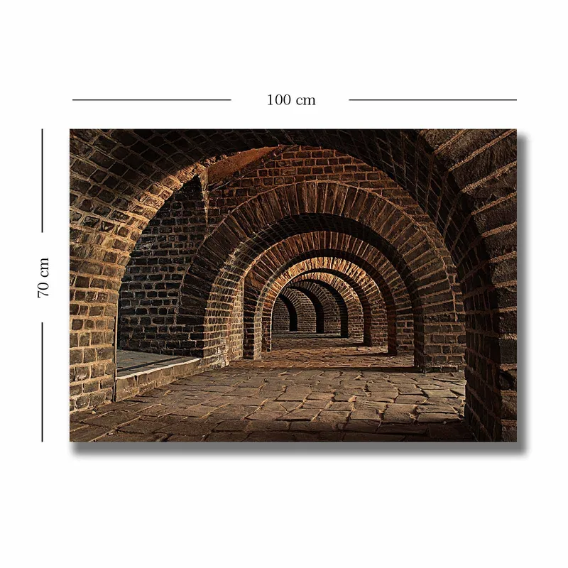 Canvastavla 70x100 cm - Serie av valv i en gammal stenstruktur som skapar en känsla av djup och perspektiv - Mörkbrun / Grå / Beige - Inredning & dekor - Tavlor & konst - Canvastavla