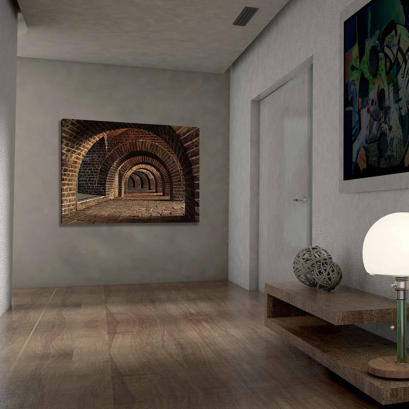 Canvastavla 70x100 cm - Serie av valv i en gammal stenstruktur som skapar en känsla av djup och perspektiv - Mörkbrun / Grå / Beige - Inredning & dekor - Tavlor & konst - Canvastavla
