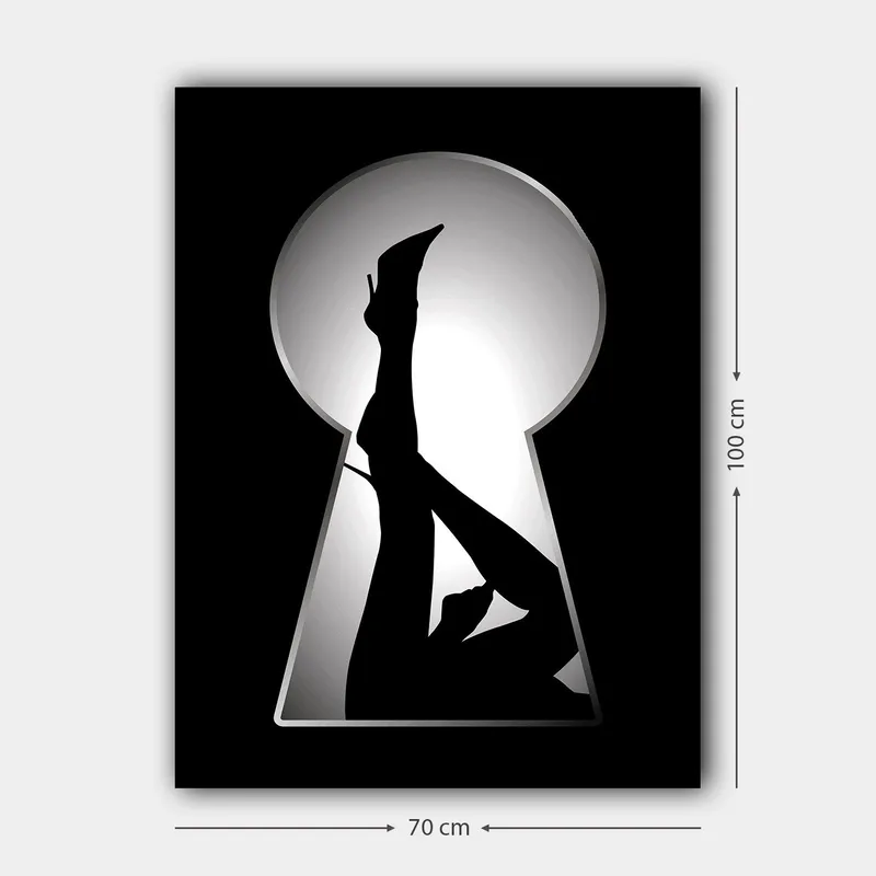 Canvastavla 70x100 cm - Silhuetten av en kvinna i högklackade skor genom ett nyckelhål - Svart / Vitt - Inredning & dekor - Tavlor & konst - Canvastavla