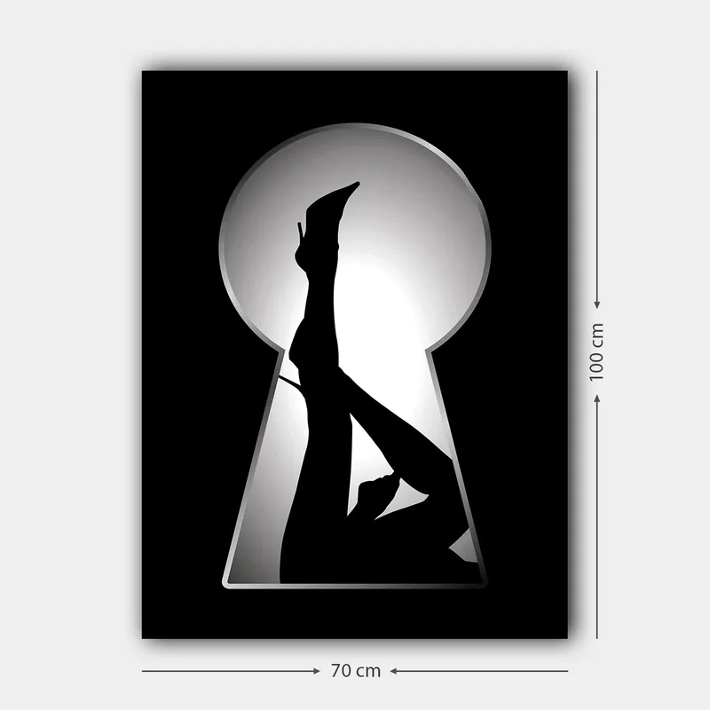 Canvastavla 70x100 cm - Silhuetten av en kvinna i högklackade skor genom ett nyckelhål - Svart / Vitt - Inredning & dekor - Tavlor & konst - Canvastavla