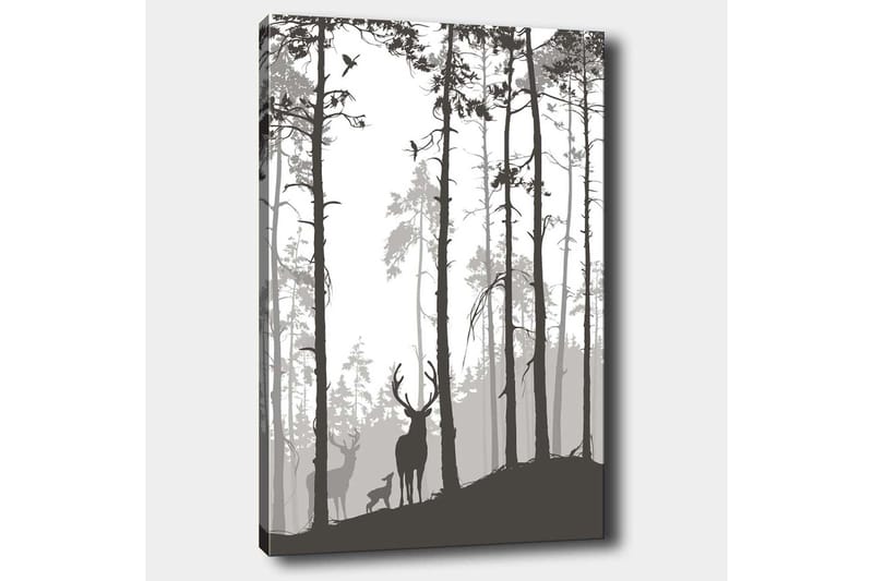 Canvastavla 70x100 cm - Silhuetter av hjortar i en skogsmiljö - Svart / Grå / Vit - Inredning & dekor - Tavlor & konst - Canvastavla